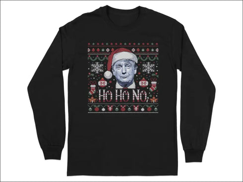 Black long-sleeved Funny Anti-Trump T-Shirt with Santa hat for Political Christmas Fun